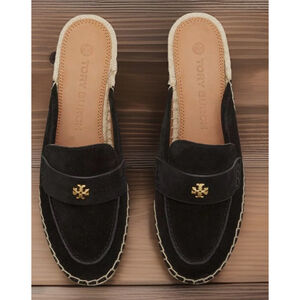 Women's Tory Burch Black Suede Seaside Espadrille Mules 8 Read Description